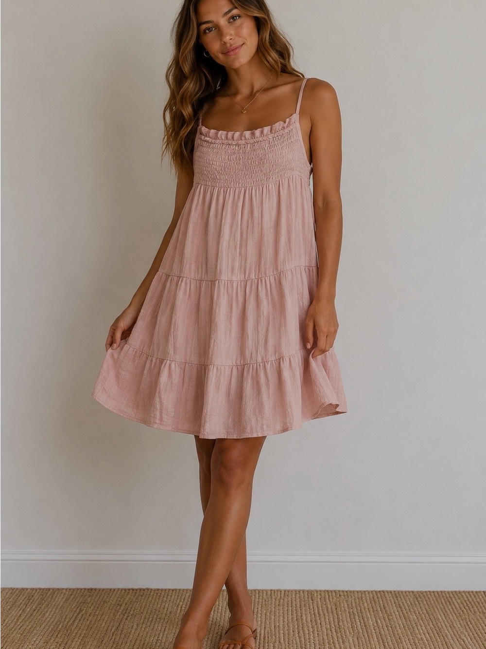 Newbury Kustom Blush Pink Smocked Tiered Mini Dress
